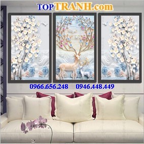 Tranh thêu hươu tài lộc